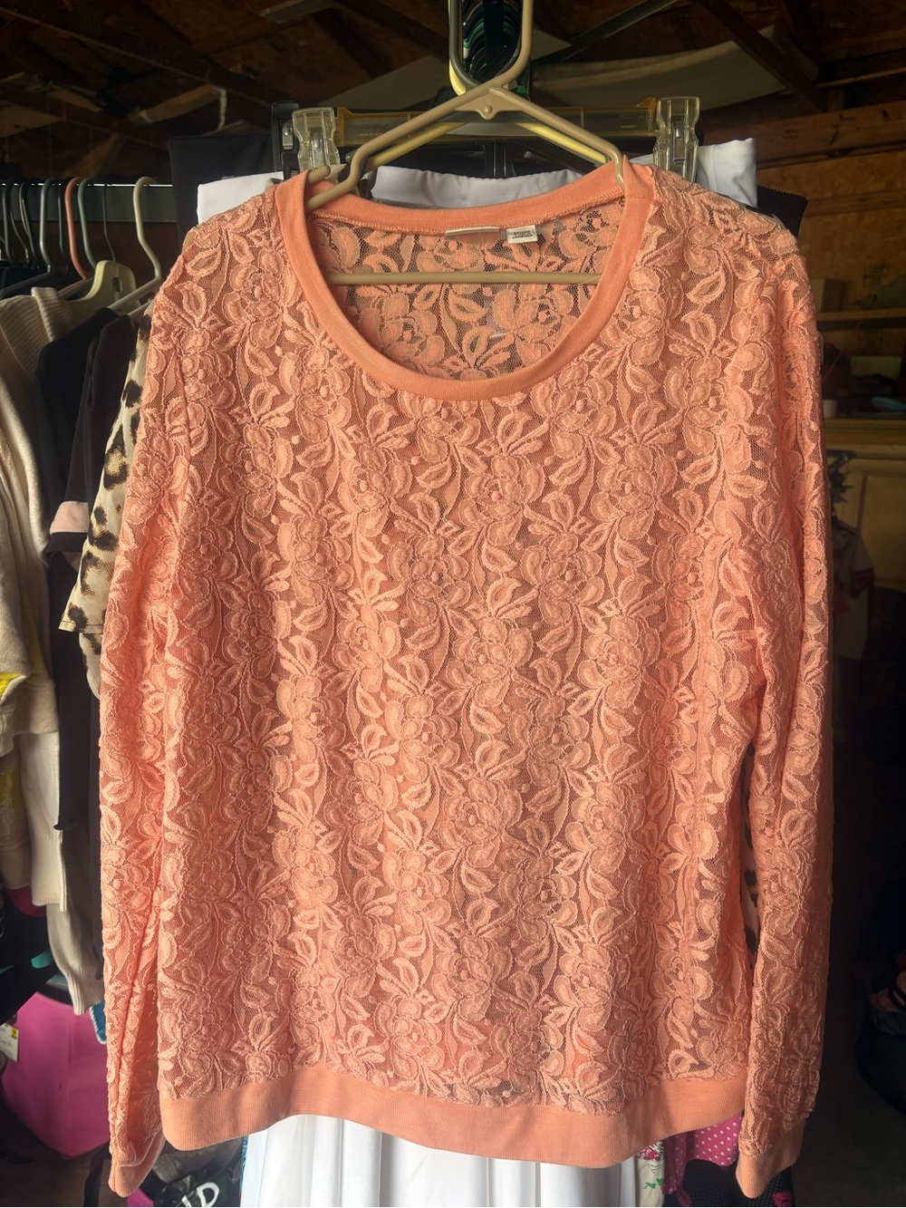 Cato Peach Lace Long-Sleeve Tunic Top NWOT